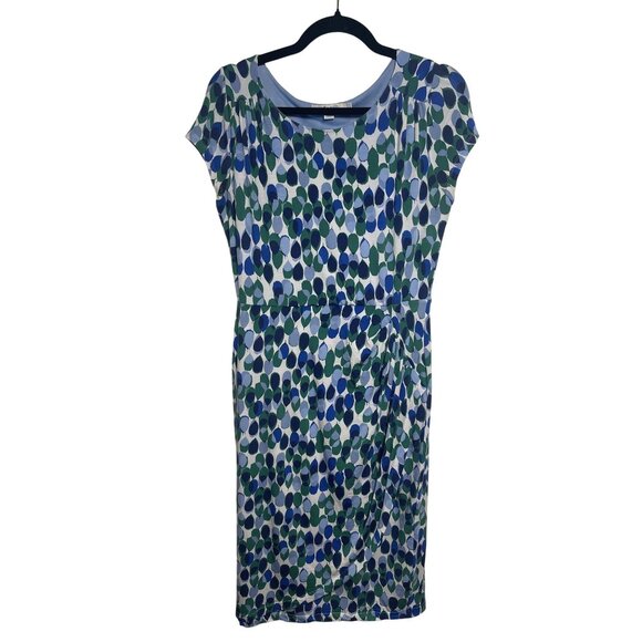 Boden Womens Cap Sleeve Blue Green Leaf Print‎ Dress - Sz 6 - Workwear - Picture 1 of 9